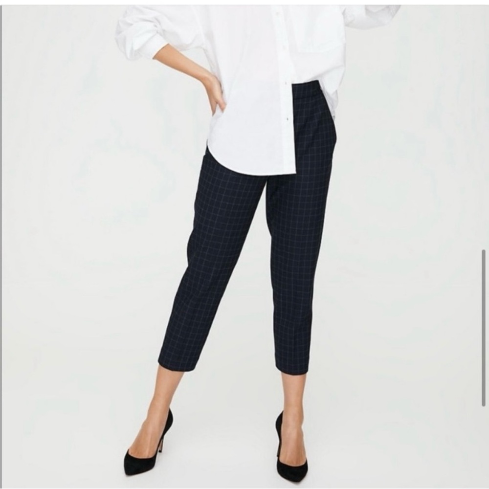 Aritzia Babaton Conan Pant Size 6 Check Print Black Minimalist Office Career